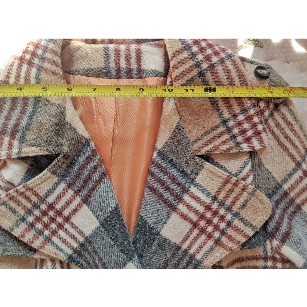 Vintage plaid maxi double breasted trench wool coat - Picture 6 of 11